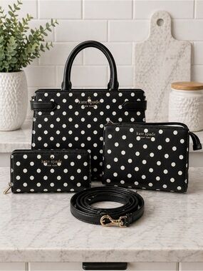 ☀️Kate Spade Staci Polka Dot 3PC Set- Satchel, Bifold Wallet &  Pouch